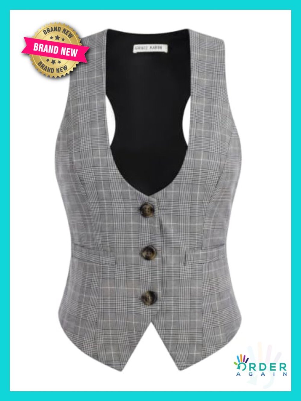 Suit Vest Top Dressy Sleeveless Button Waistcoat for Work Office